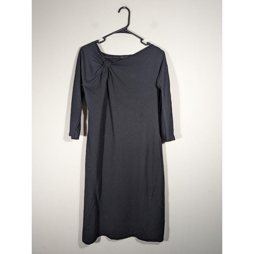 Talbots Black Midi 3/4 Sleeve Front Knot Dress Women Size 12